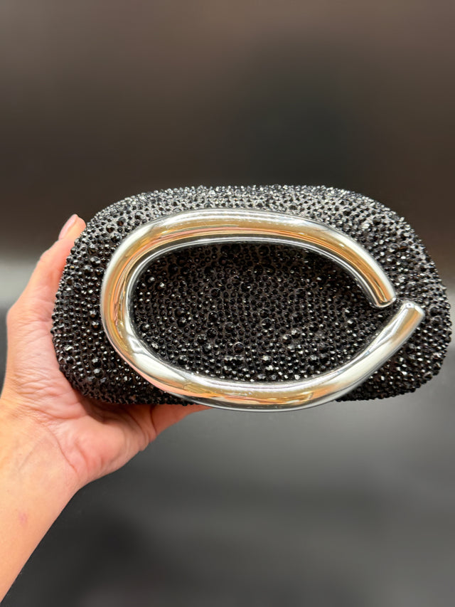 Black Rhinestone Hand Clutch