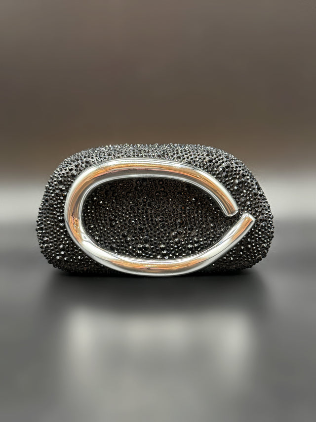 Black Rhinestone Hand Clutch