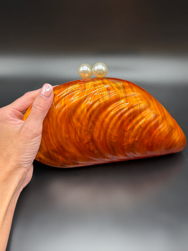 Acrylic Shell Clutch Orange
