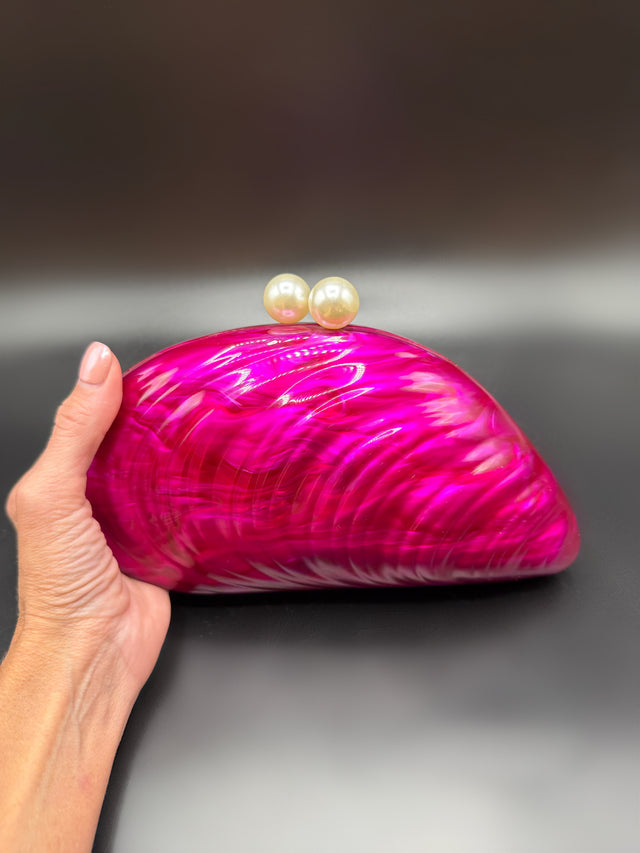 Acrylic Shell Clutch Fuchsia