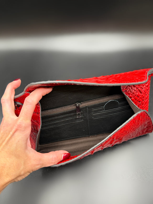 Croc Embossed Red Clutch