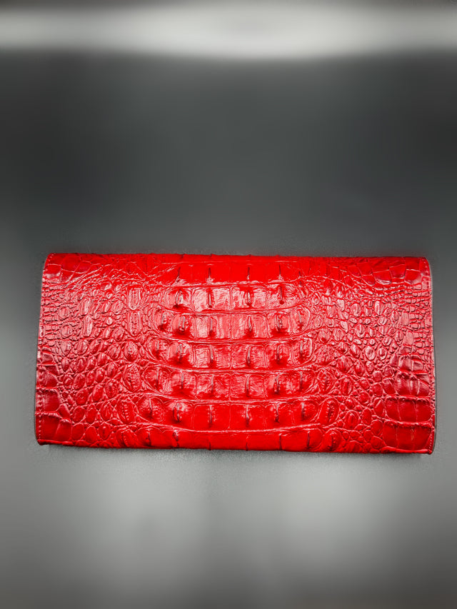 Croc Embossed Red Clutch