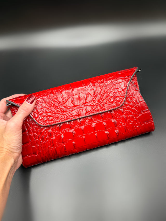 Croc Embossed Red Clutch