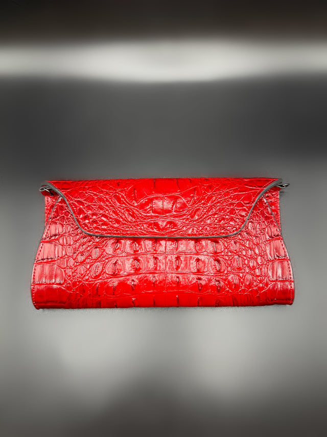 Croc Embossed Red Clutch