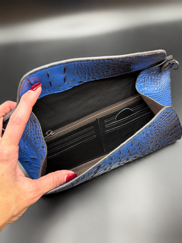 Croc Embossed Blue Clutch
