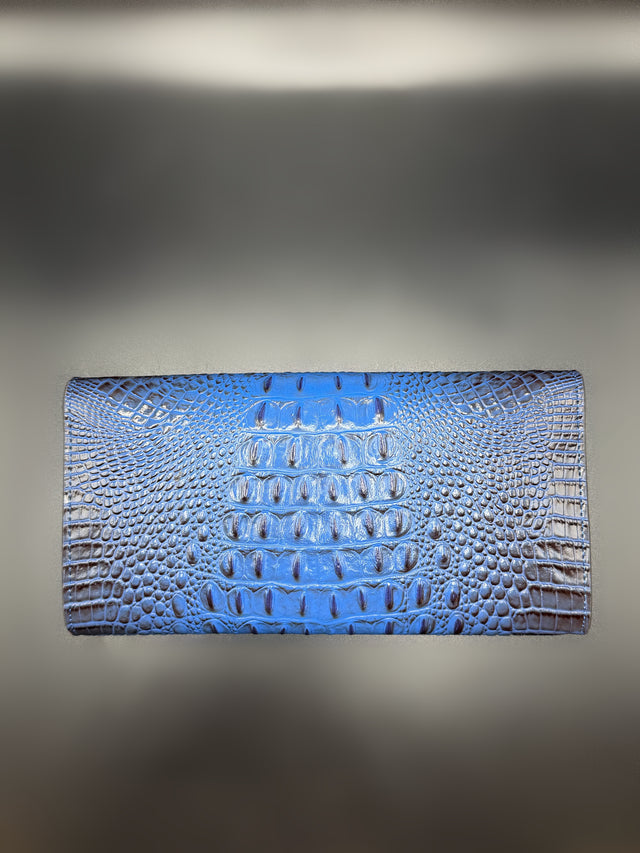 Croc Embossed Blue Clutch