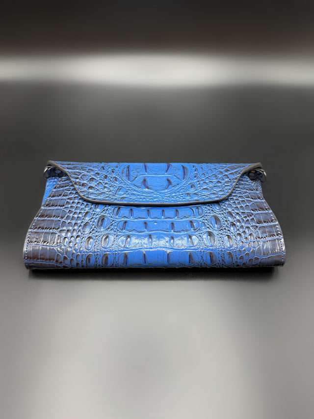Croc Embossed Blue Clutch
