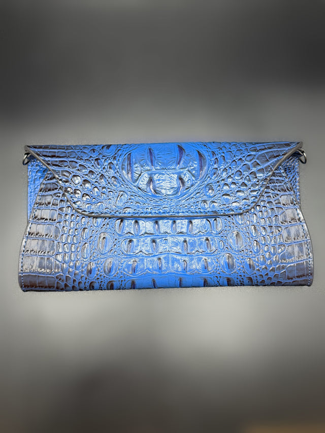 Croc Embossed Blue Clutch
