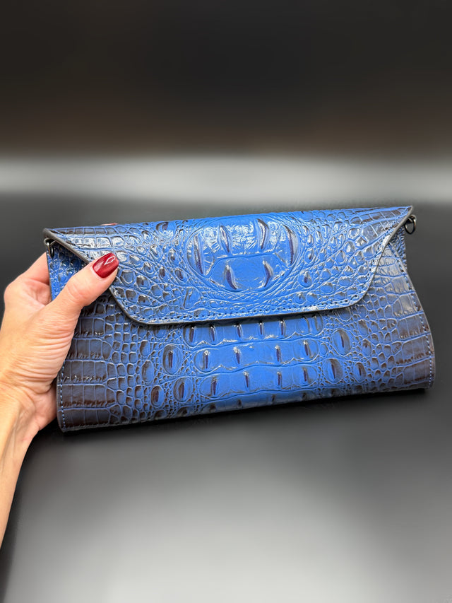 Croc Embossed Blue Clutch