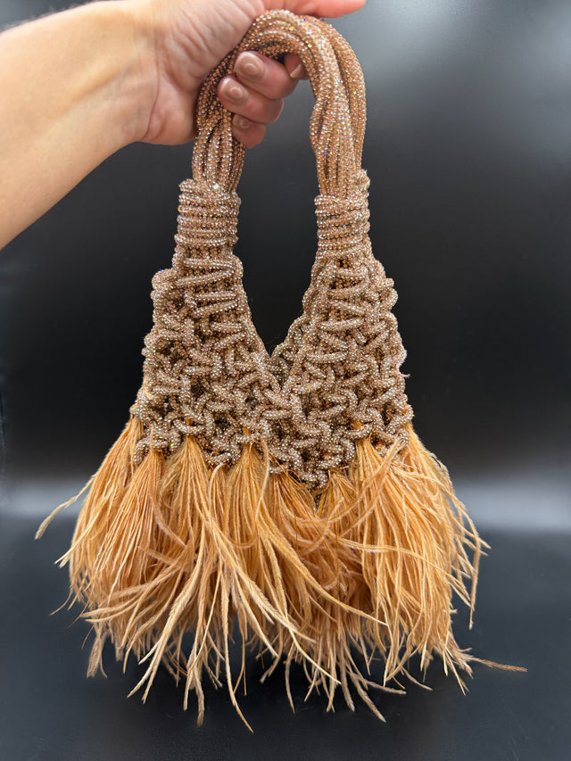 Nude Rhinestone Roped Feather