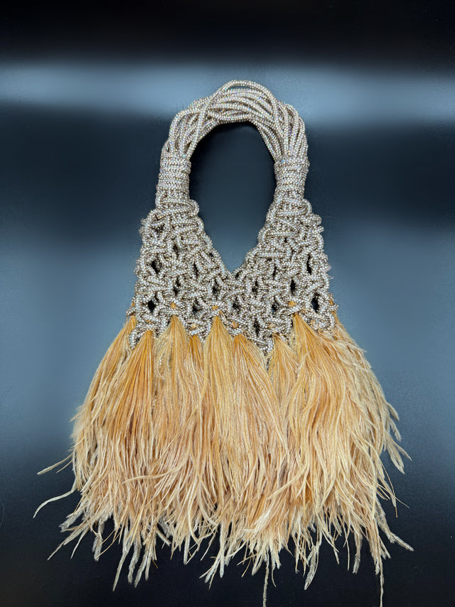 Nude Rhinestone Roped Feather