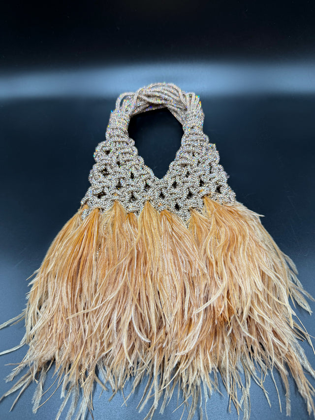 Nude Rhinestone Roped Feather