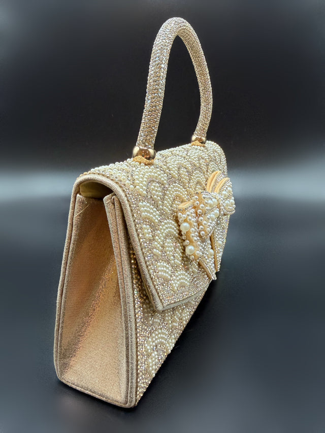 Gold Pearl Bow Top Handle