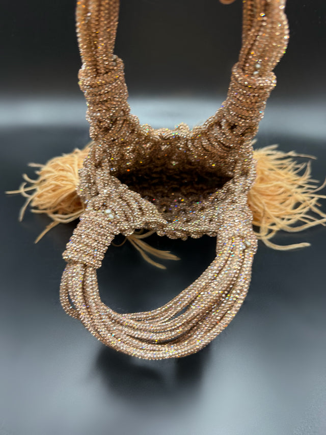 Nude Rhinestone Roped Feather