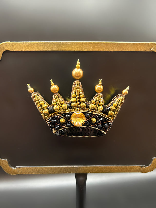 Black and Gold Crown Brooch