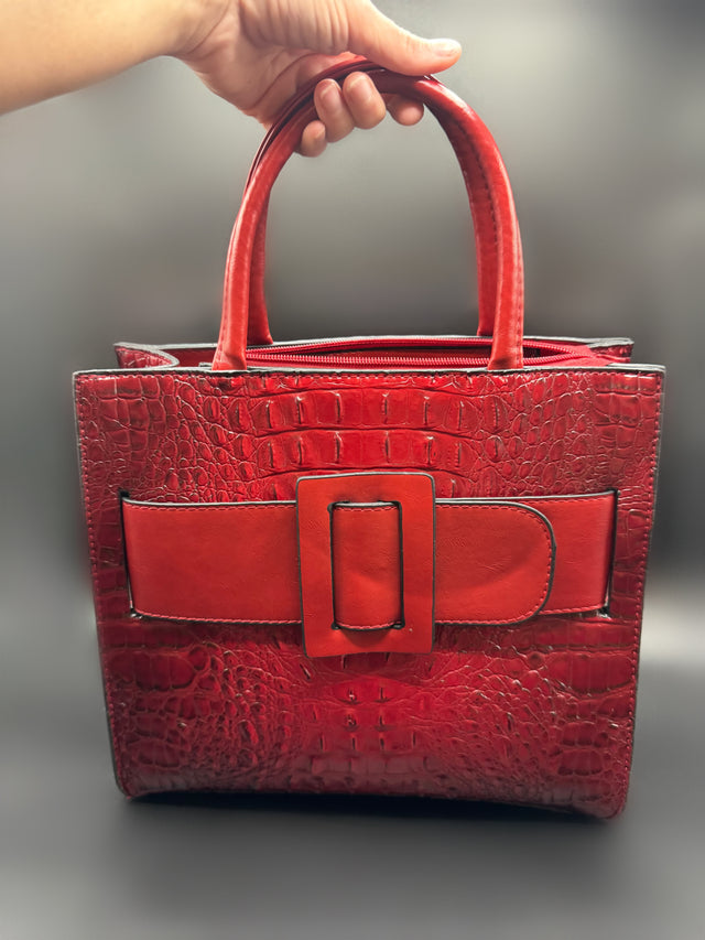 Red Leather Shoulder Tote