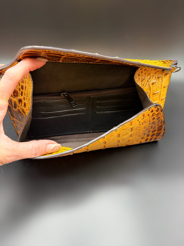 Croc Embossed Yellow Clutch