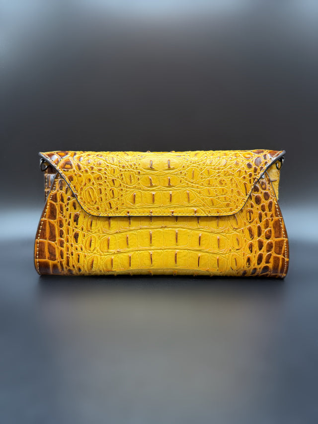 Croc Embossed Yellow Clutch