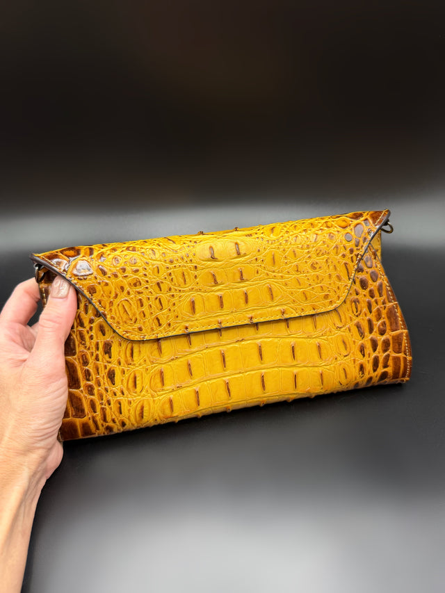 Croc Embossed Yellow Clutch