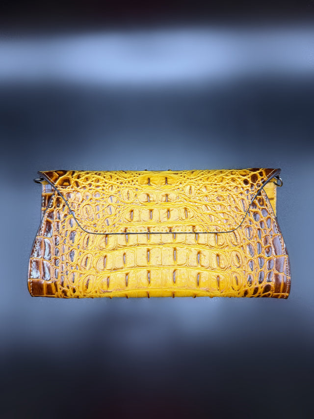 Croc Embossed Yellow Clutch