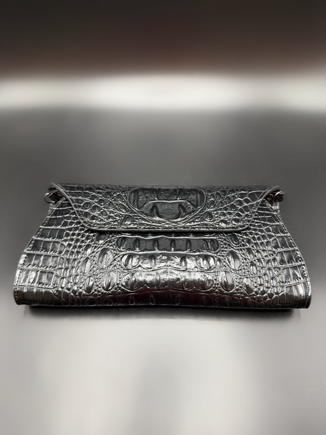Croc Embossed Black Clutch