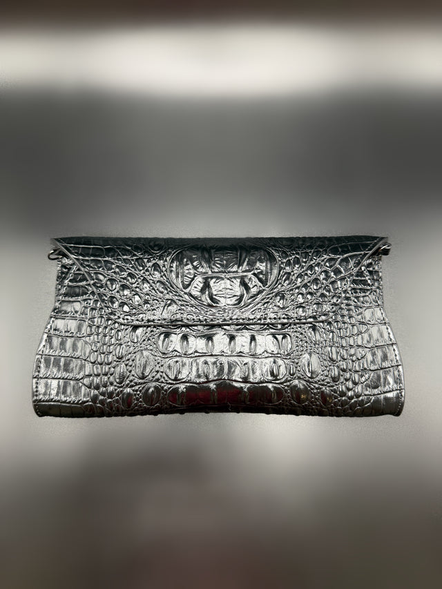Croc Embossed Black Clutch