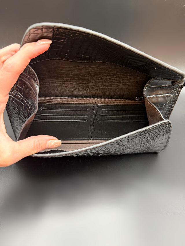 Croc Embossed Black Clutch
