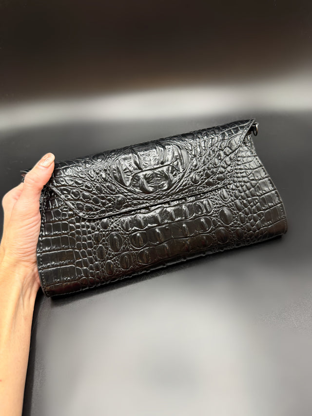 Croc Embossed Black Clutch