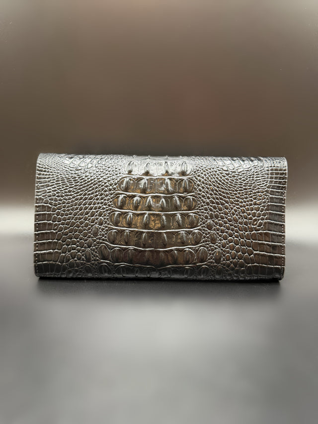 Croc Embossed Black Clutch