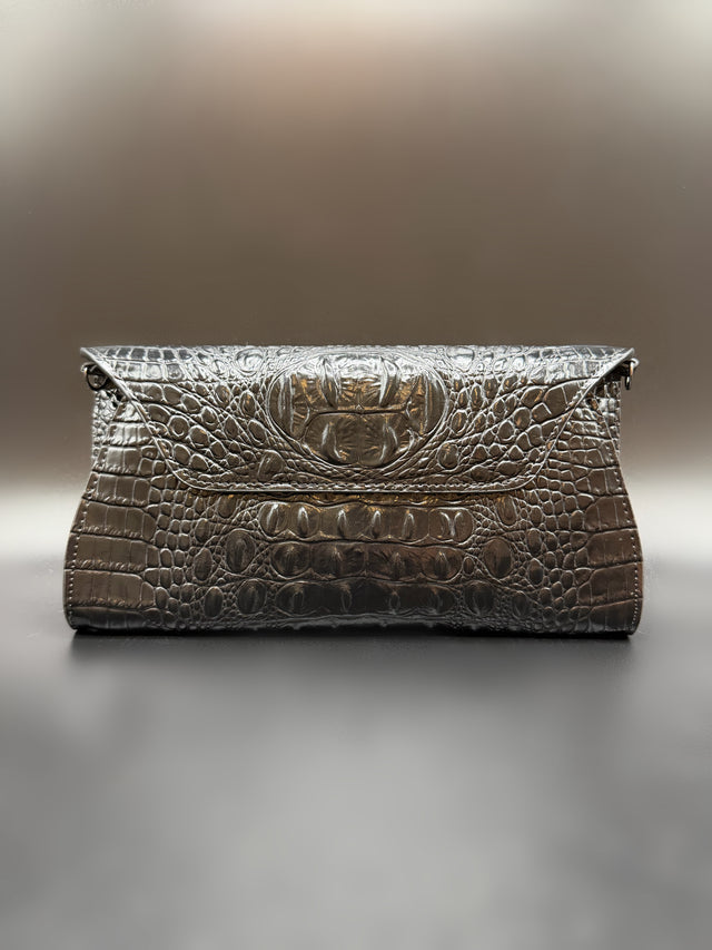 Croc Embossed Black Clutch