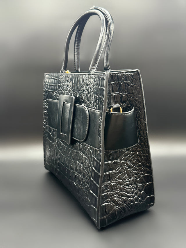 Black Leather Shoulder Tote