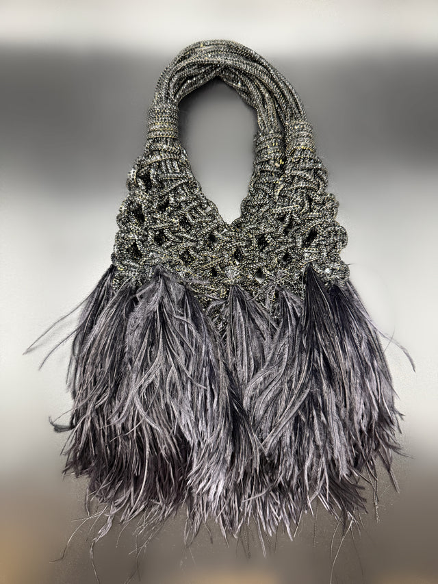 Black Rhinestone Roped Feather