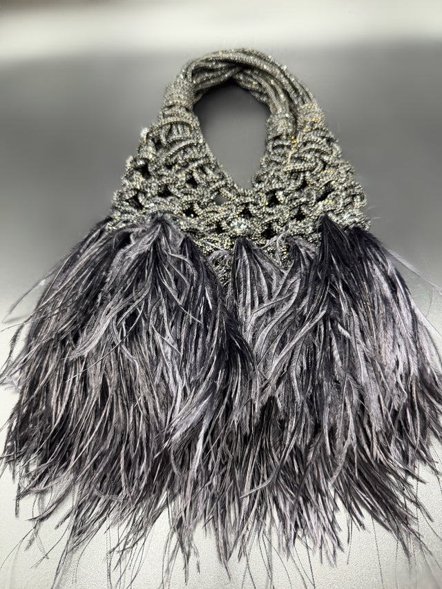 Black Rhinestone Roped Feather