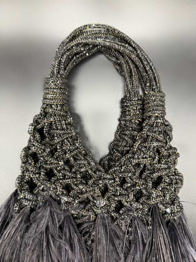 Black Rhinestone Roped Feather