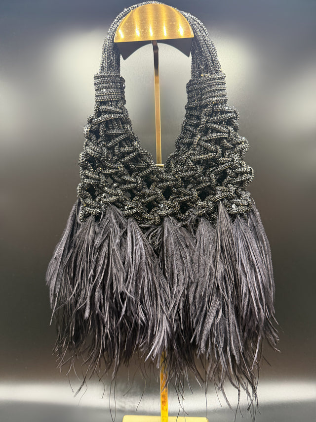 Black Rhinestone Roped Feather