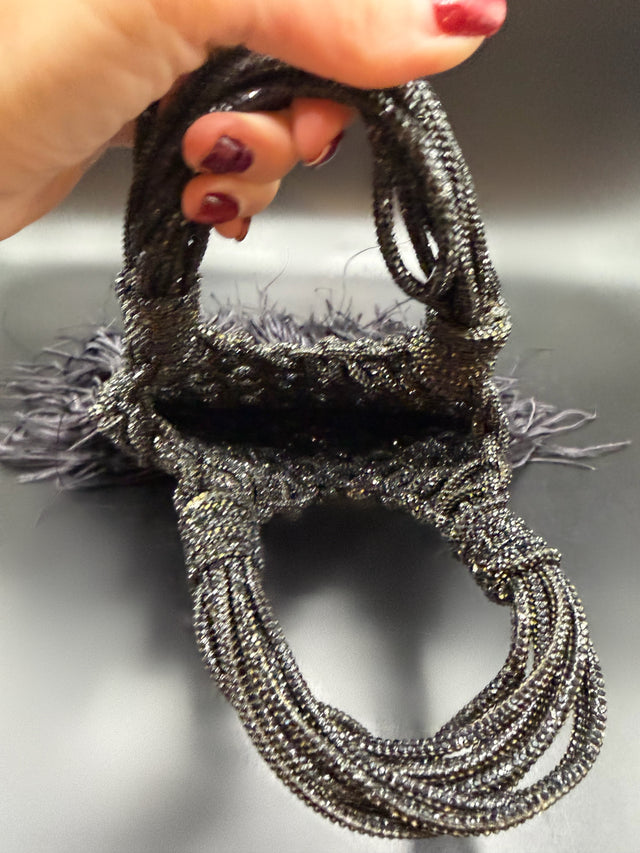 Black Rhinestone Roped Feather