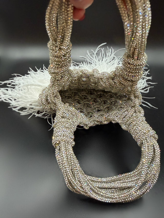 White Rhinestone Roped Feather
