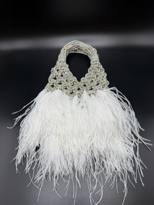 White Rhinestone Roped Feather