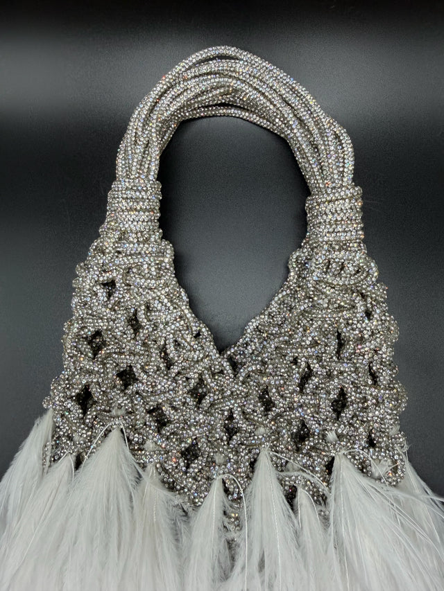 White Rhinestone Roped Feather