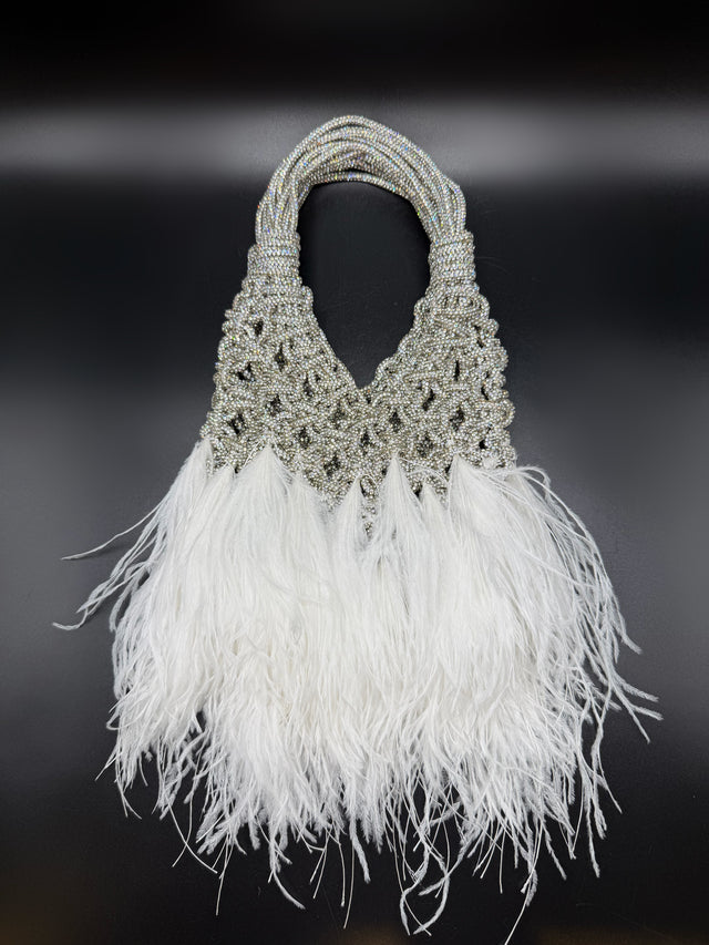 White Rhinestone Roped Feather