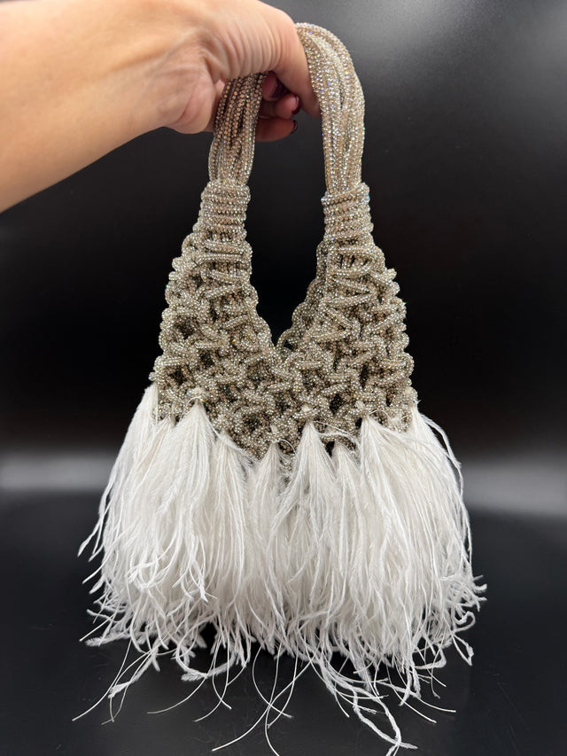 White Rhinestone Roped Feather
