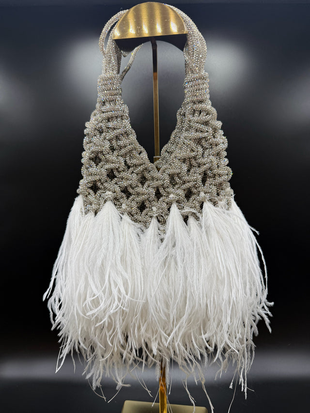 White Rhinestone Roped Feather