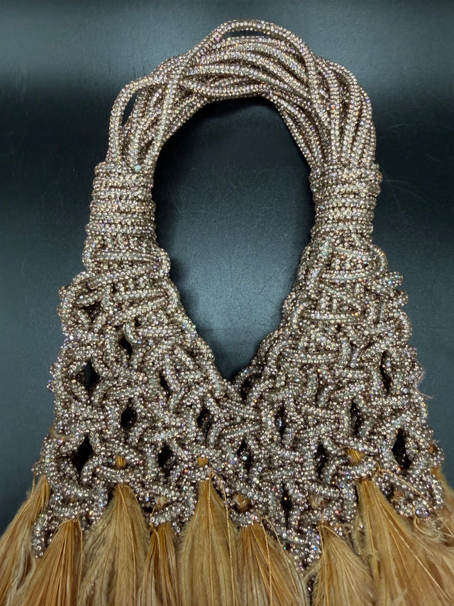 Nude Rhinestone Roped Feather